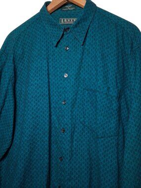 Vintage Levis Sutter Creek Flannel Shirt L Teal Long Sleeve Feather Feathers